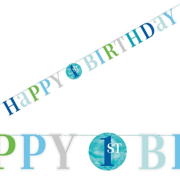 Buchstabenkette, Blue Dots, 1. Geburtstag, Happy Birthday, 1,82m