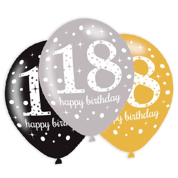 Latexballons 18. Geburtstag, 6er Pack, 27,5cm