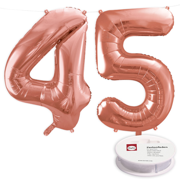 45. Geburtstag, XXL Zahlenballon Set 4 & 5 in roségold, 86cm hoch