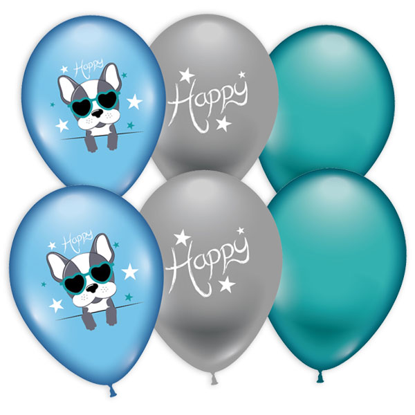 Latexballons mit lustigem Hund im 6er Pack, 28-30cm