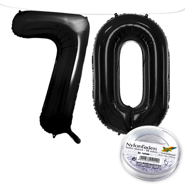 70. Geburtstag, XXL Zahlenballon Set 7 & 0 in schwarz, 86cm hoch