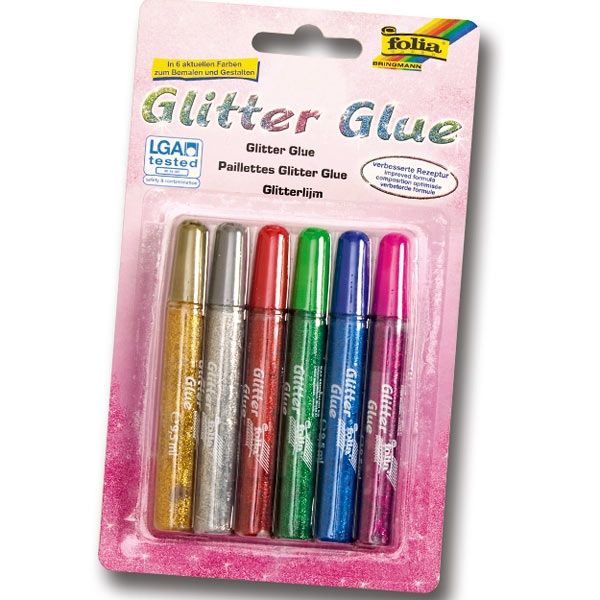 Glitter-Glue, 6 Stifte, Glitzerkleber in sechs versch. Farben
