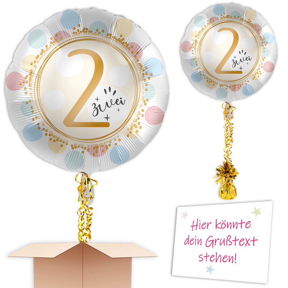 Termin u. Wunschadresse, Ballongruß zum 2.Geburtstag Heliumballon komplett