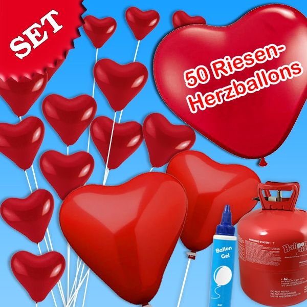 Ballongas-Set LOVE 50er+50 Herzballons