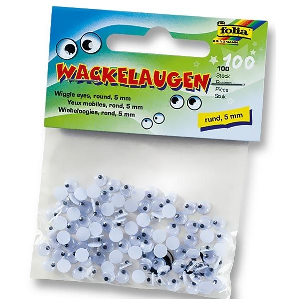 Wackelaugen, 100 Stück, weiss mit schwarzer beweglicher Pupille, 5mm Durchm., Bastelidee