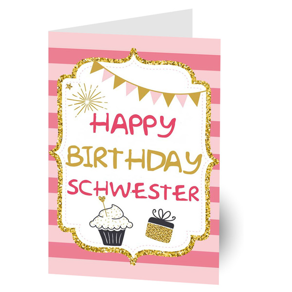 "Happy Birthday Schwester" Geburtstagskarte inkl. Umschlag