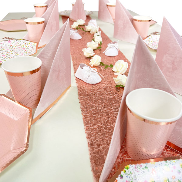 Babyparty Tischdeko Set Mädchen bis 8 Gäste - Blumen Rosé