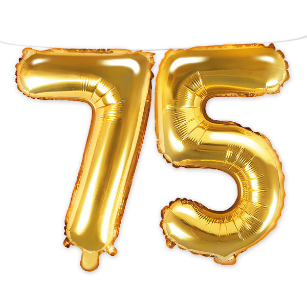 75. Geburtstag, Zahlenballon Set 7 & 5 in gold, 35cm hoch