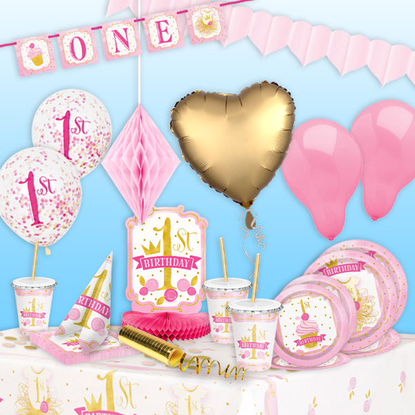 XXL Partyset 1st Birthday in pink & gold, 82-teilig