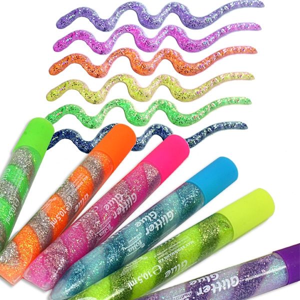 Glitter-Glue Spiralen Neon, 6er Pack, mit eingedrehten Farben, für tolle Bastelideen