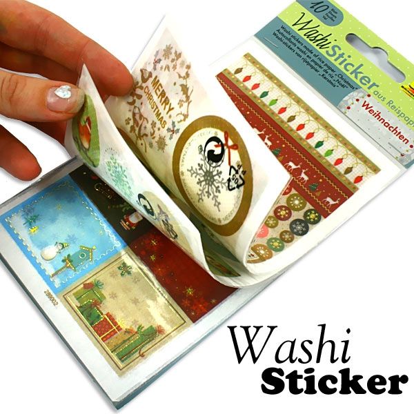 Washi-Stickerbögen WEIHNACHTEN, 10 Blatt ca.10x16cm, erneut ablösbar