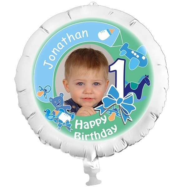 Geschenkballon mit Foto für 1. Kindergeburtstag eines Jungen, Fotoballon +Name