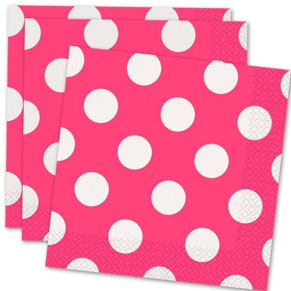 Papierservietten in Rosa mit weißen Punkten, 16 Stück pro Packung