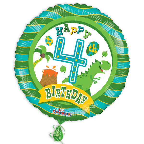 Folienballon "Happy 4th Birthday" mit Dinosauriermotiv