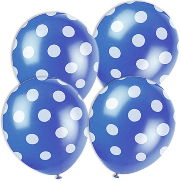 blaue Ballons mit weißen Punkten, 6&nbsp;Latexballons für Dekoration, 30cm
