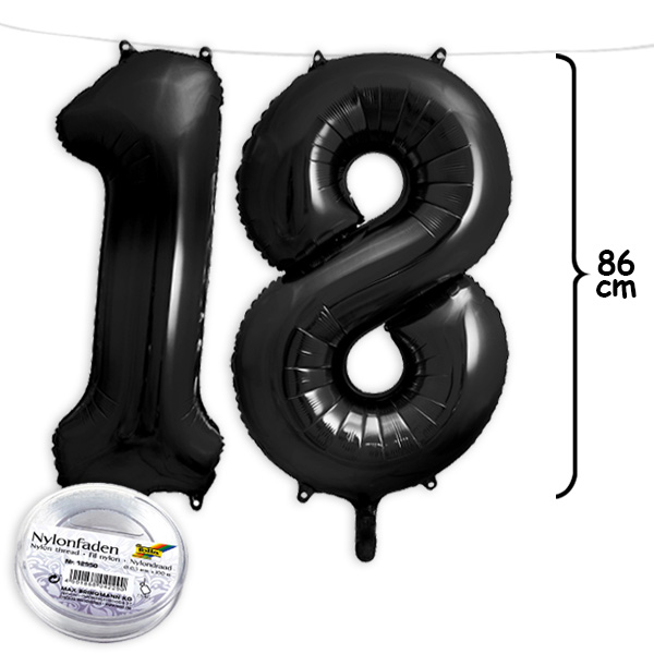 18. Geburtstag, XXL Zahlenballon Set 1 & 8 in schwarz, 86cm hoch