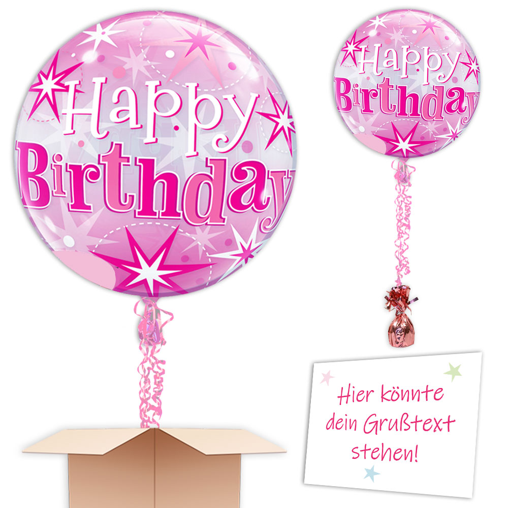 Ballon per Post "Happy Birthday" XXL Bubble Geburtstag, pink Ø 56cm