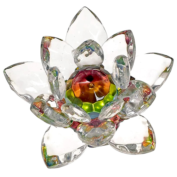 Kristall Lotus mit farbigem Mittelpunkt, Ø 6,5cm x 3,5cm