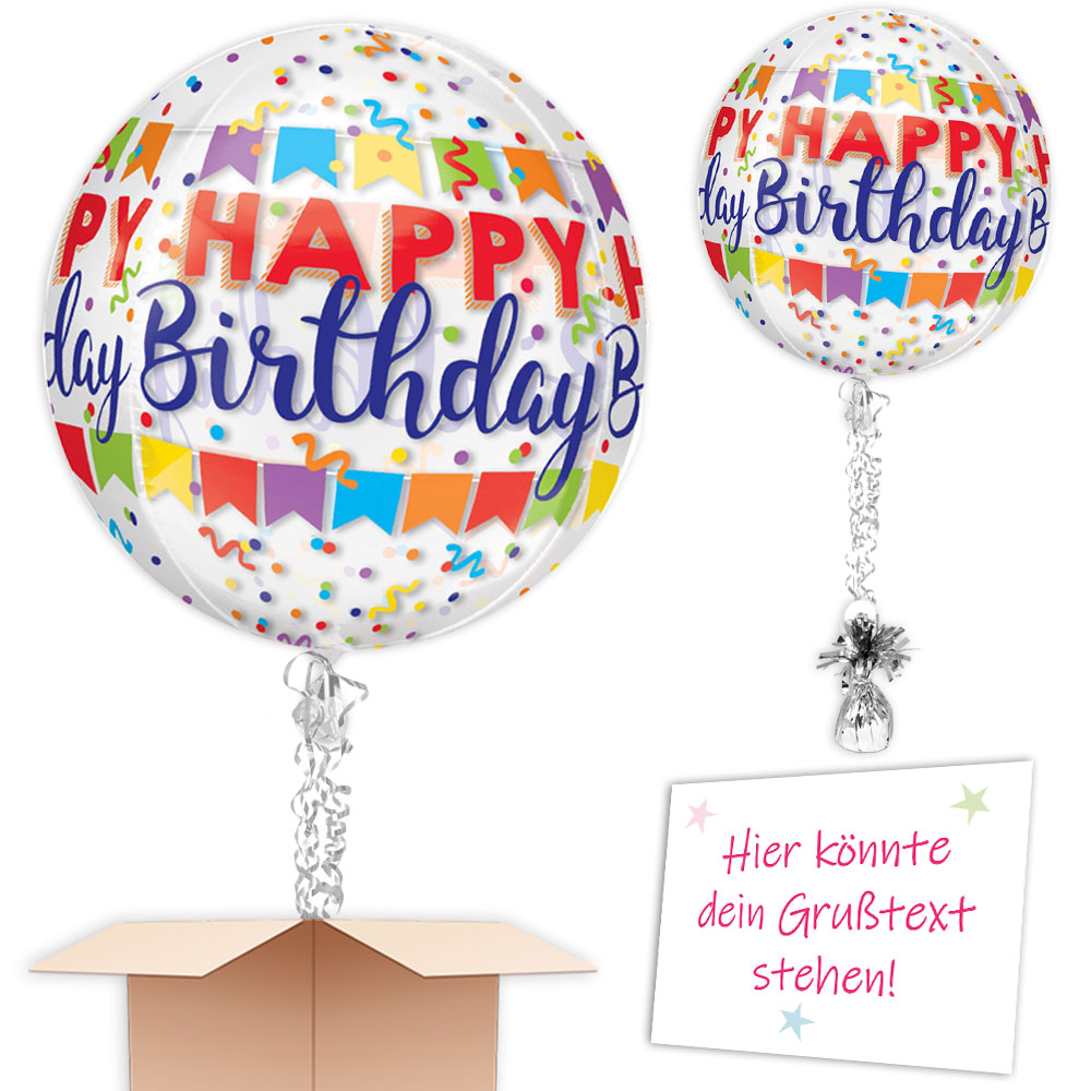 Happy Birthday XL Bubble Ballon als Gruß verschicken, Ø 40cm