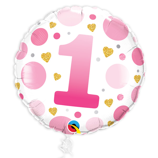 1. Geburtstag Mädchen, Heliumballon mit "Zahl 1" in Pink