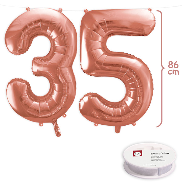 35. Geburtstag, XXL Zahlenballon Set 3 & 5 in roségold, 86cm hoch