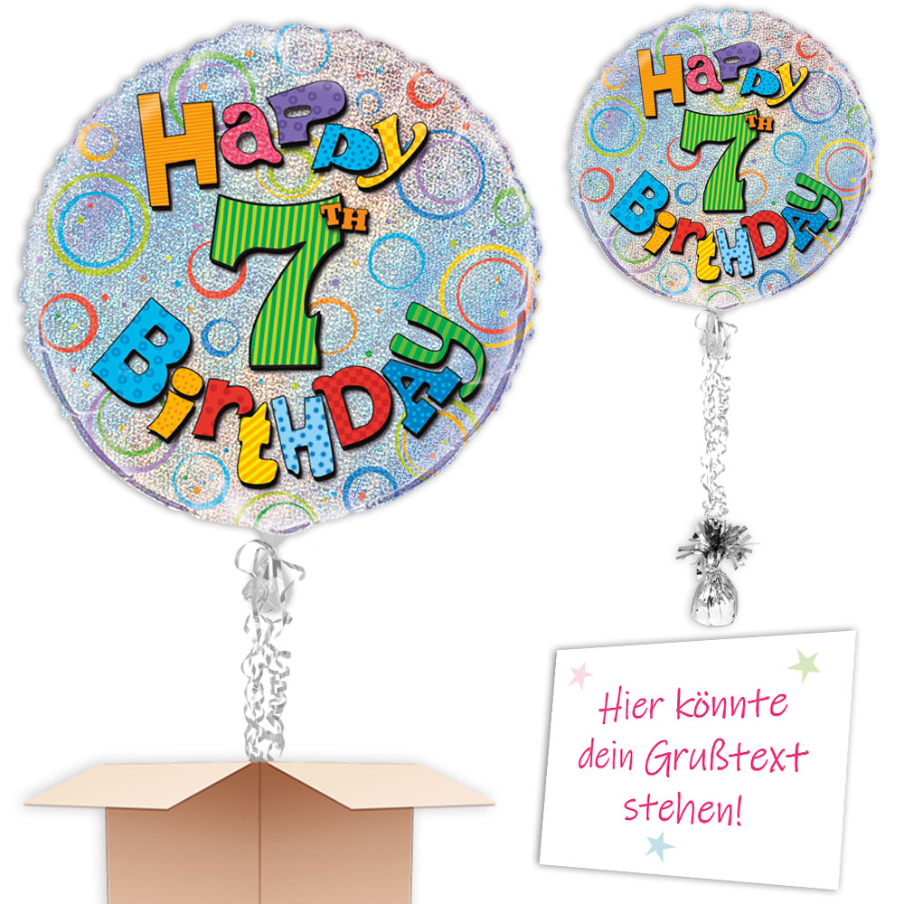 Happy 7th Birthday Geschenkballon, prismatisch glitzernd, Ø 35cm