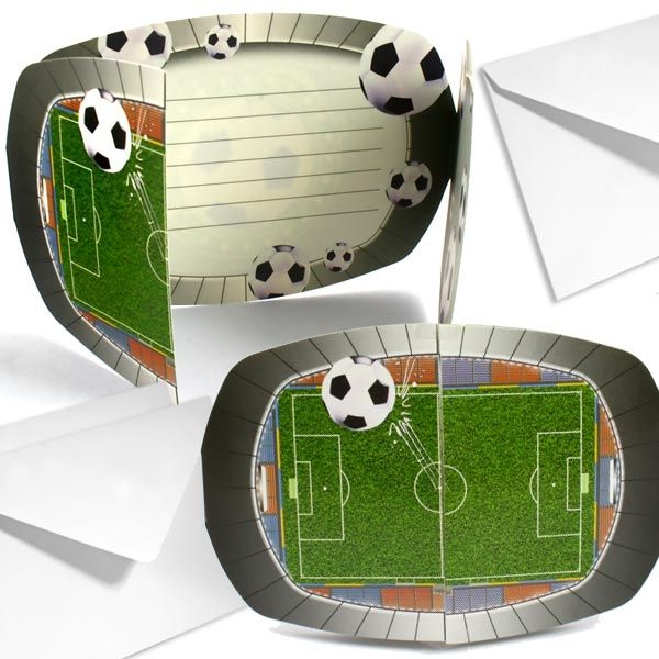 Fußball-Stadion Einladungen im 8er Pack für Fußballparty +Umschläge