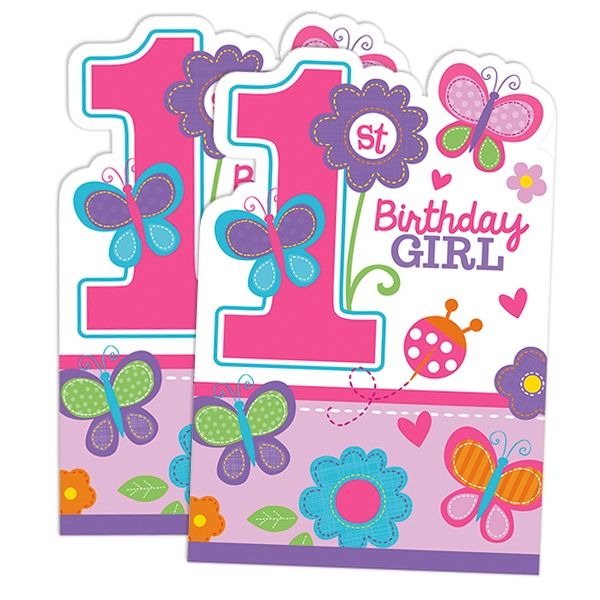 Sweet Birthday Einladungen 8er Pack für den 1. Geburtstag eines Mädchens