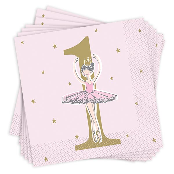 Papierservietten "Ballerina" zum 1. Geburtstag, 16er Pack, 33cm x 33cm