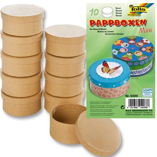 Pappboxen Mini, 10 Stück RUND, 7,5cm x 4cm, natur, kreative Bastelidee zum Bemalen