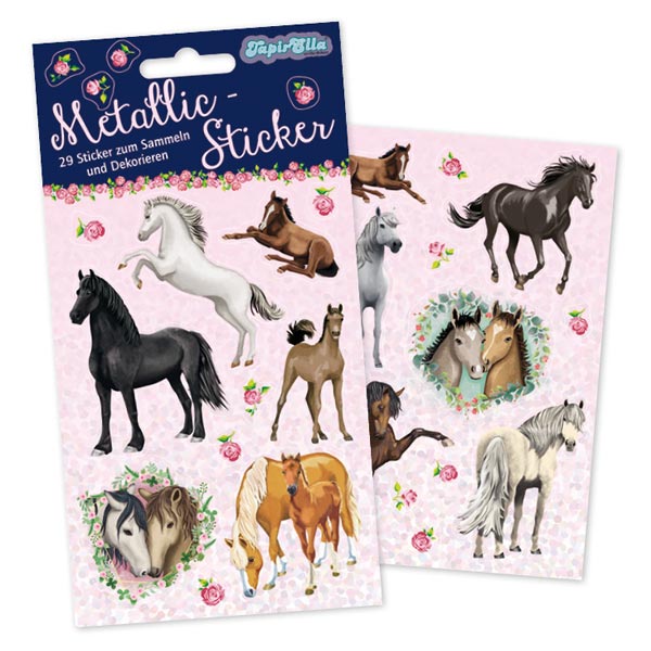 Pferde Stickerbögen mit 29 Stickern und Metallic-Effekt