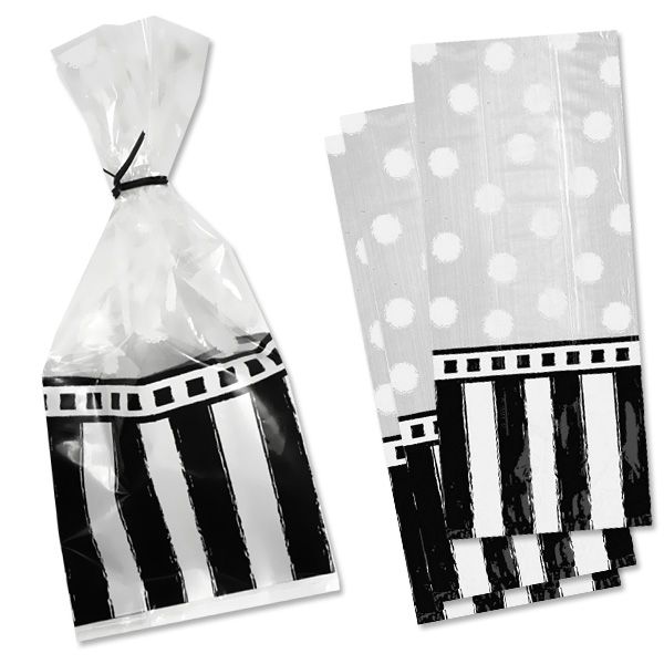 Mitgebseltütchen Black & White, 20er Pck, inkl. Verschlüssen, transparent, 10x23cm