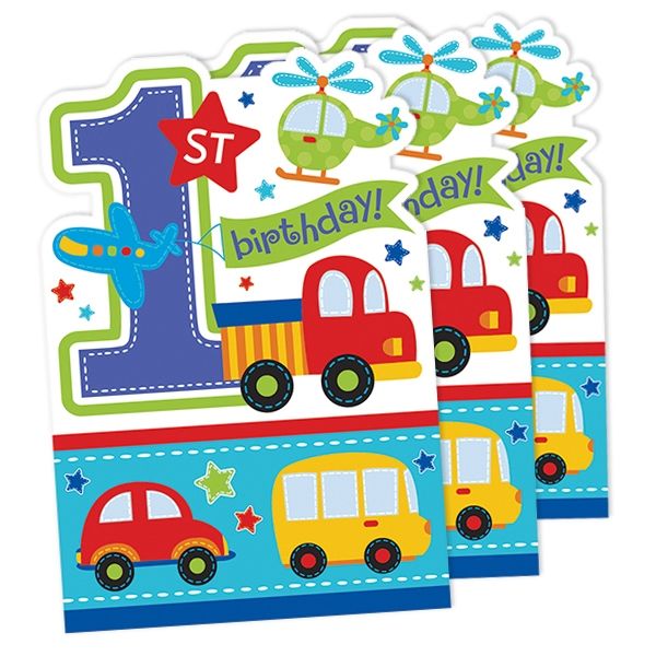 On Tour Einladungen im 8er Pack zum 1.&nbsp;Kindergeburtstag mit Umschlägen