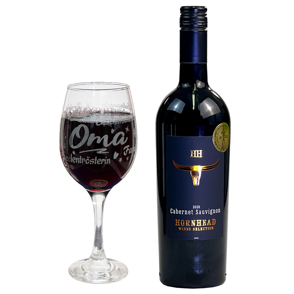 Rotwein Geschenkset "Oma" mit graviertem Weinglas