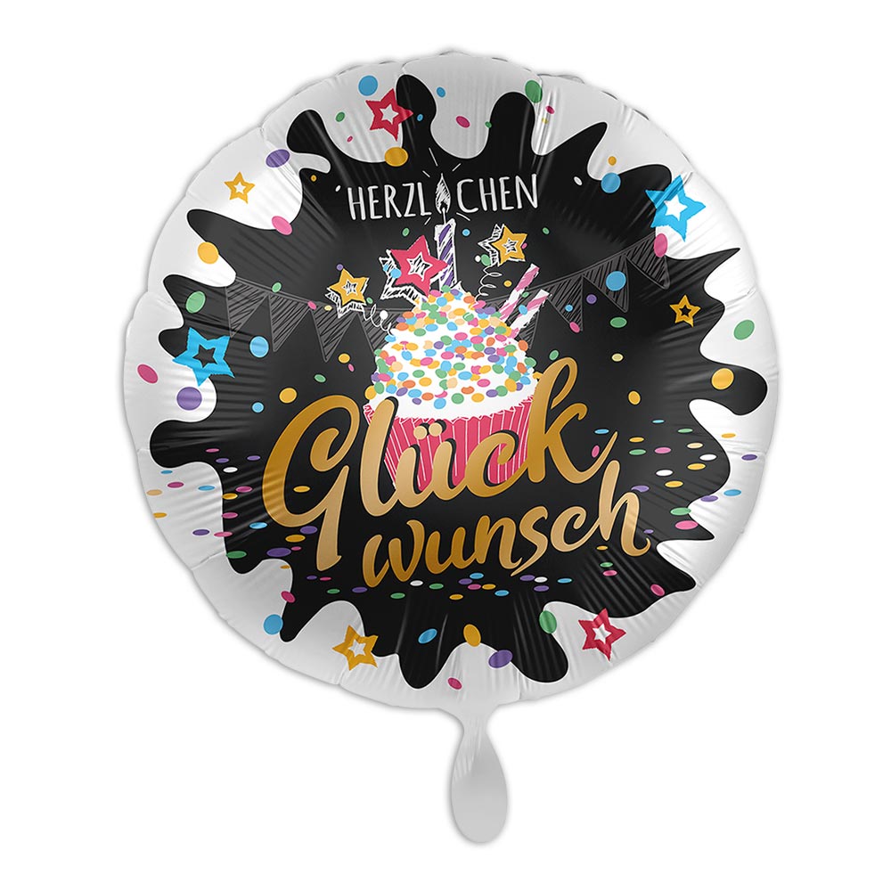 "Herzlichen Glückwunsch", Motiv Cupcake, Heliumballon rund Ø 34 cm
