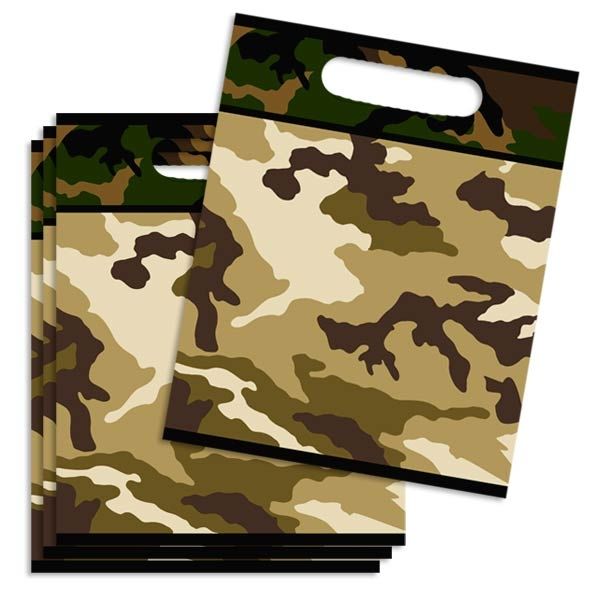 Camouflage Mitgebseltüten, Folie, für Tarnfarben-Mottoparty im 8er Pack