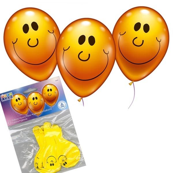 Latexballons Sunny Face mit sehr freundlichem Gesicht goldgelb, 6 Stk.