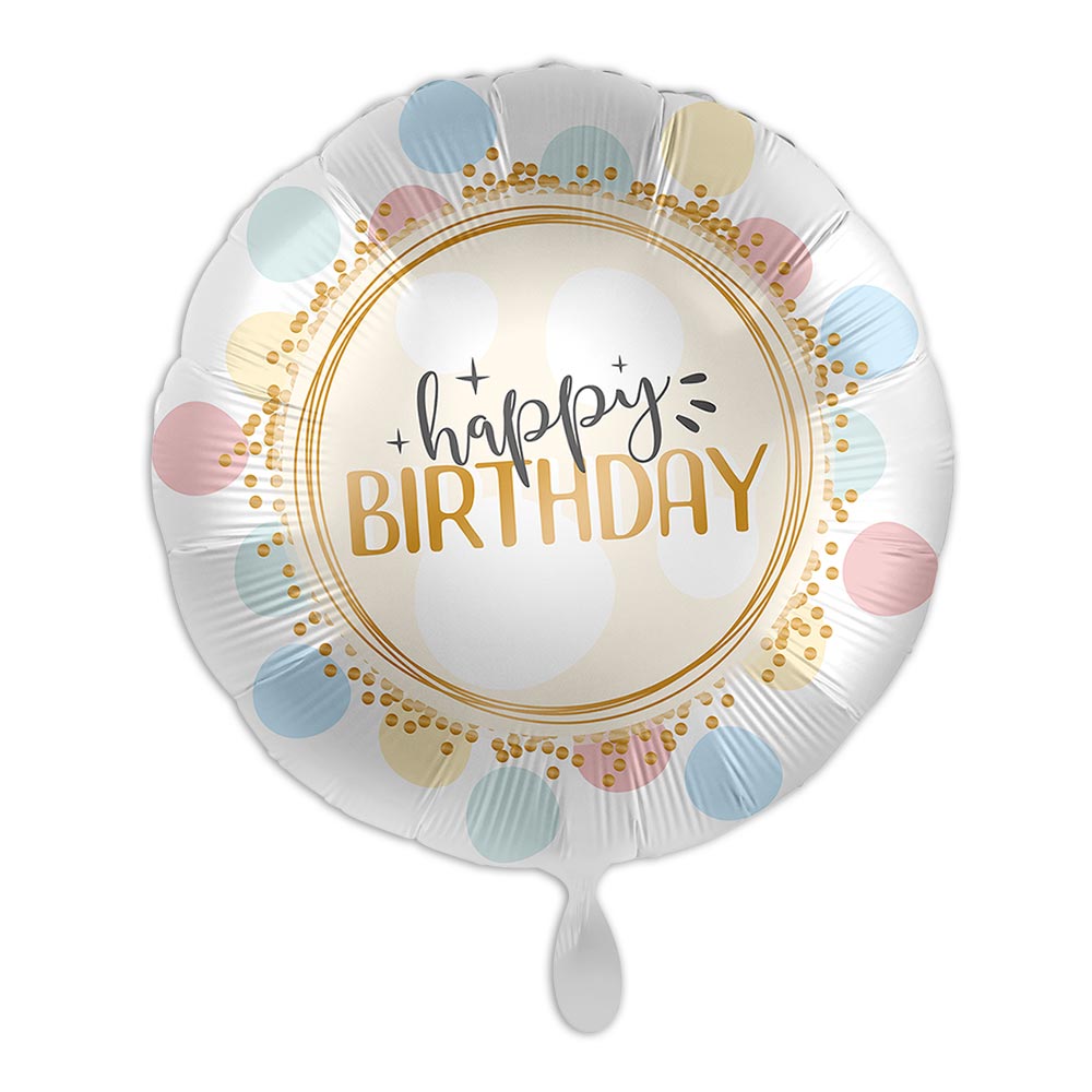 "Happy Birthday", Punkte, Heliumballon zum Geburtstag rund Ø 34 cm