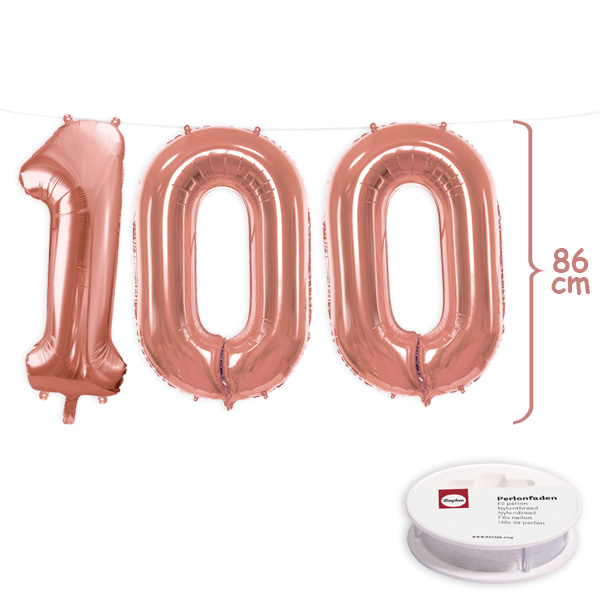 100. Geburtstag, XXL Zahlenballon Set 1 & 2x0 in roségold, 86cm hoch