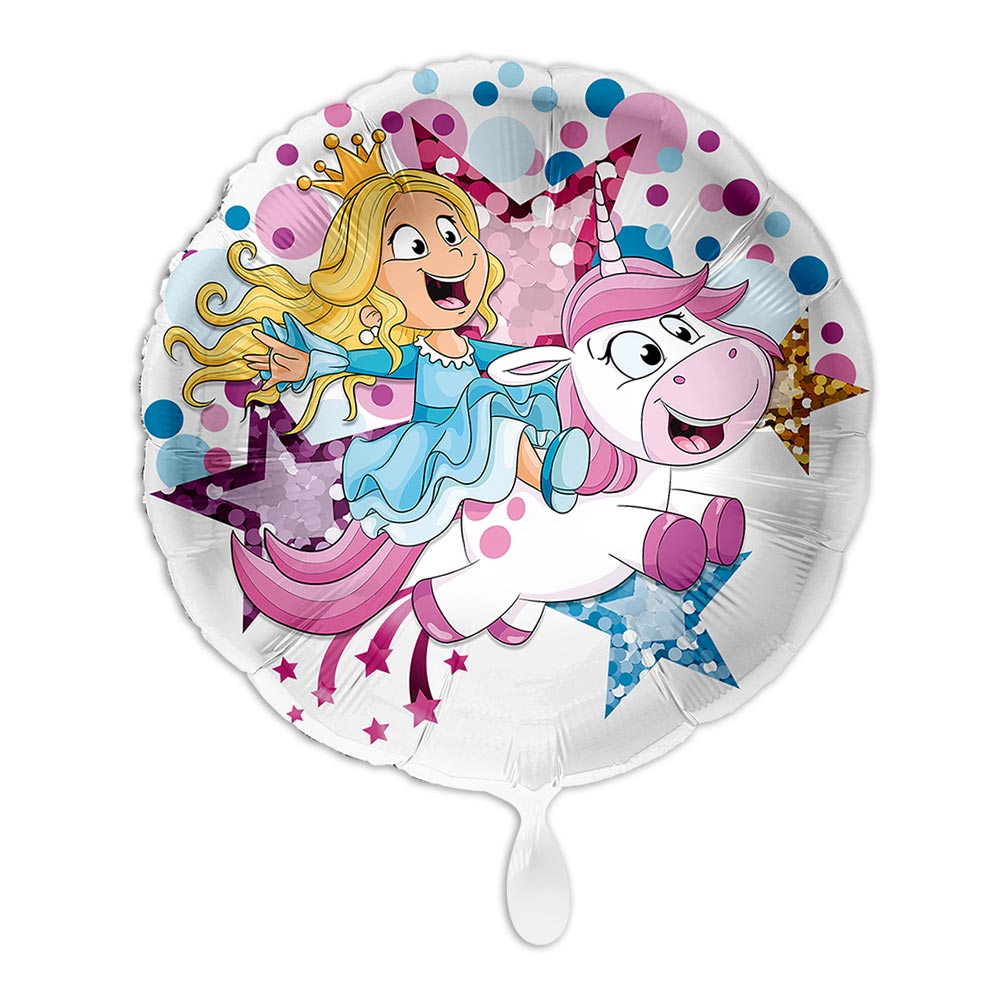 Motiv Einhorn & Prinzessin, Heliumballon rund Ø 34 cm