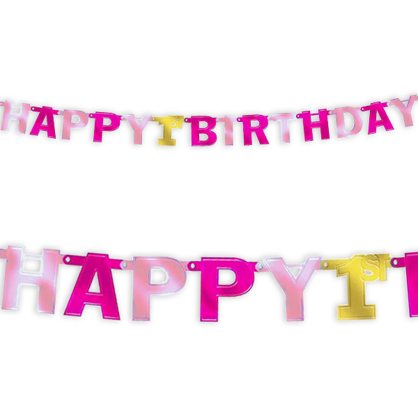 Buchstabenkette "Happy 1st Birthday" in pink, 1. Geburtstag Raumdeko Buchstabenkette "Happy 1st Birthday" in pink, 1. Geburtstag Raumdeko