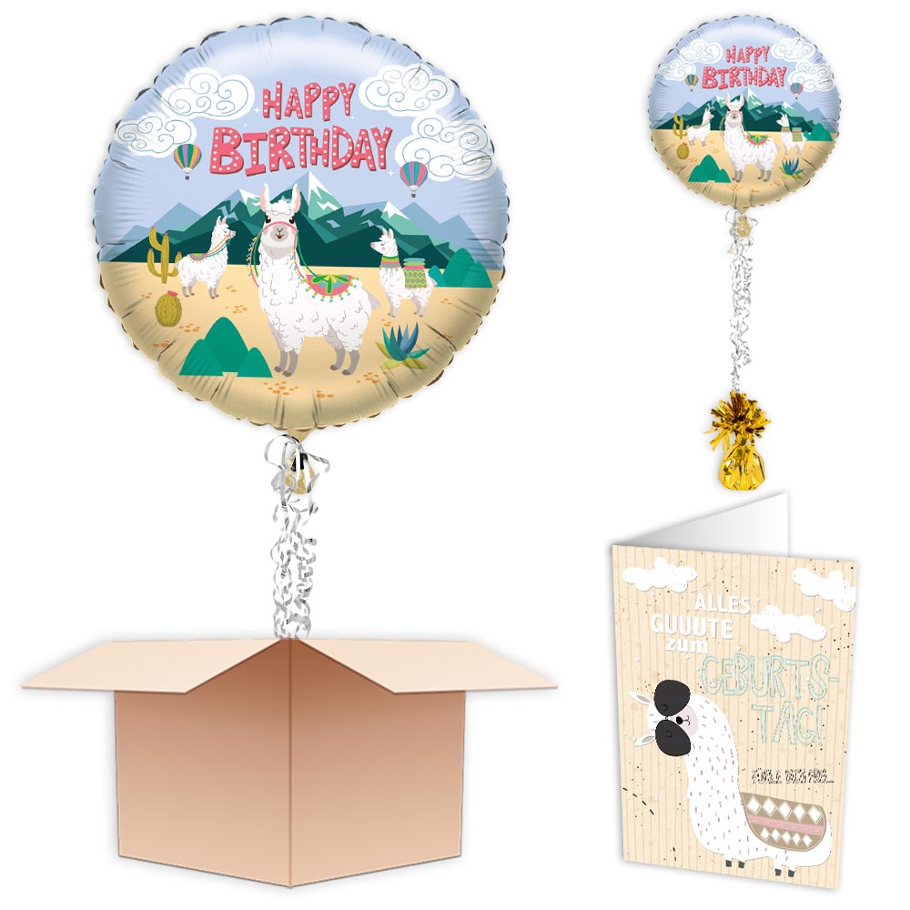 Lama  "Happy Birthday" Folienballon gefüllt verschicken