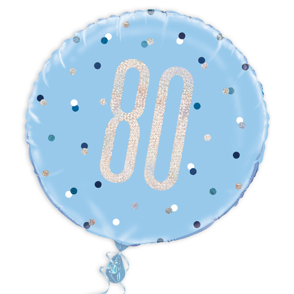 Folienballon rund mit 80, blau, 35cm, für Helium