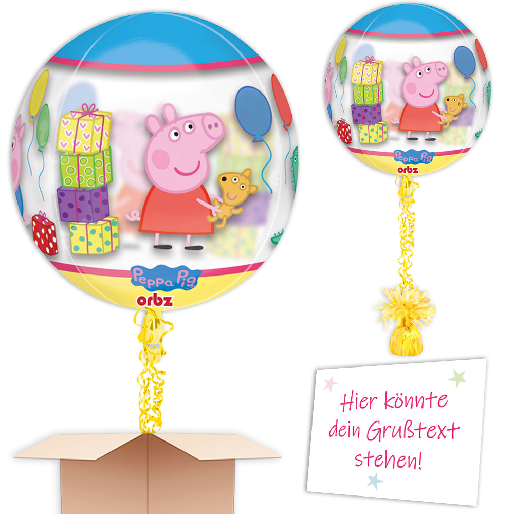 Ballongruß Peppa Wutz, XL Bubble-Ballon im Karton, Ø 40cm