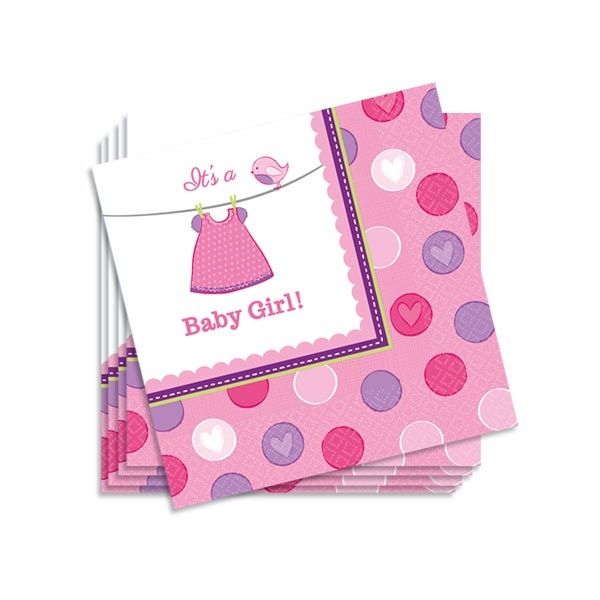 Partyservietten Baby Girl in Pink, 16 Stück, 25 × 25 cm, Papier