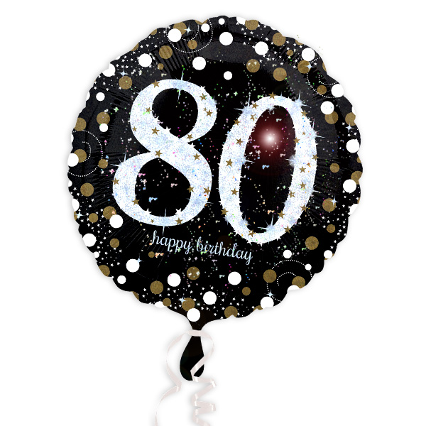 Ballongruß zum 80. Geburtstag, schwarz glitzernd, Ø 35cm