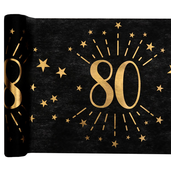 Tischläufer "80" in schwarz-gold aus Polyester, 5m x 30cm