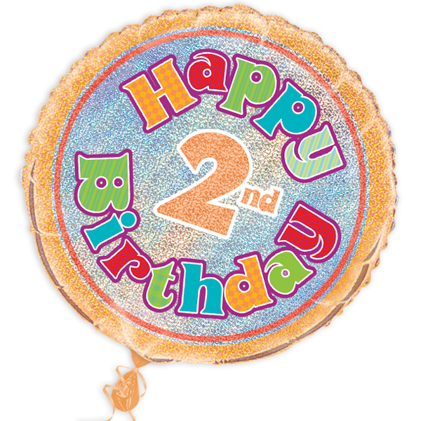 Happy 2nd Birthday Geschenkballon, prismatisch glitzernd, Ø 35cm