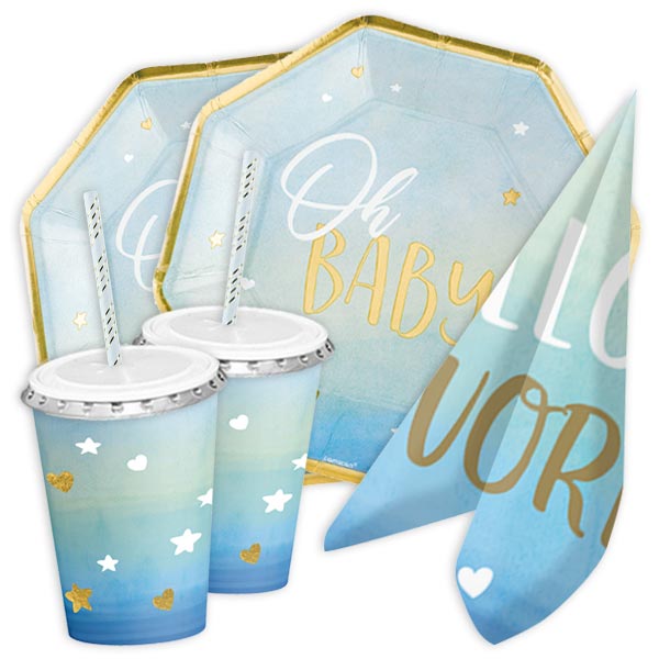 Oh Baby! Babyparty Deko-Set Junge bis 8 Gäste, Tischdeko