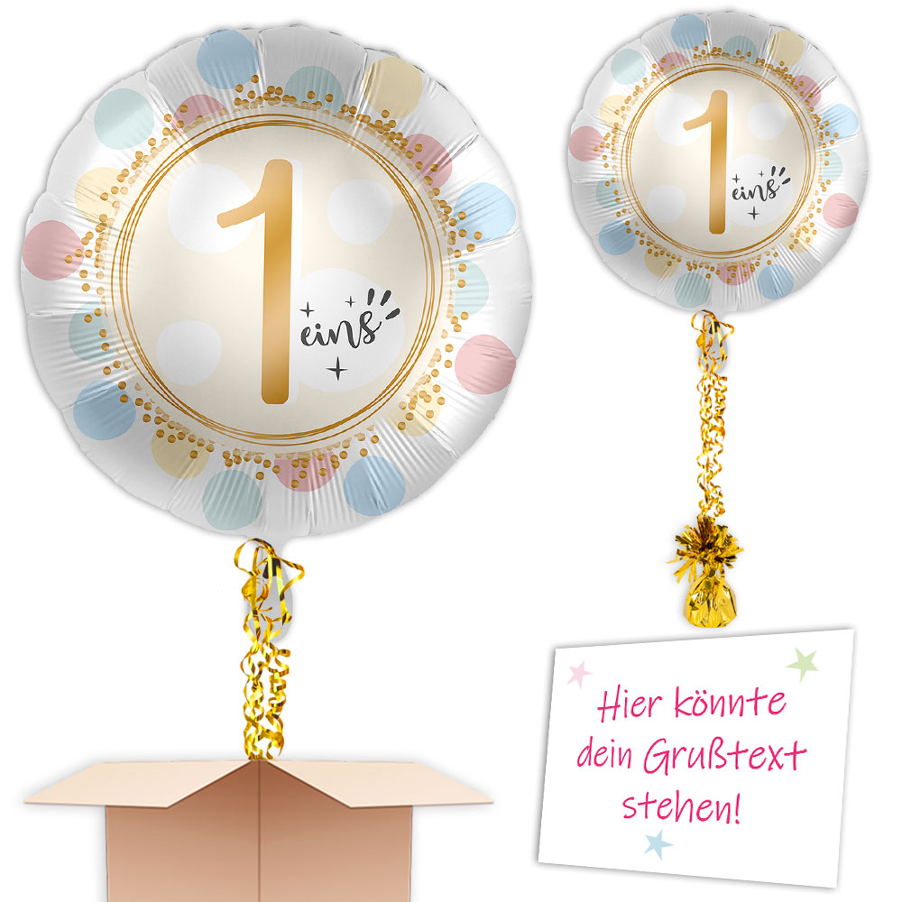 Termin u. Wunschadresse, Ballongruß zum 1.Geburtstag mit Helium verschicken